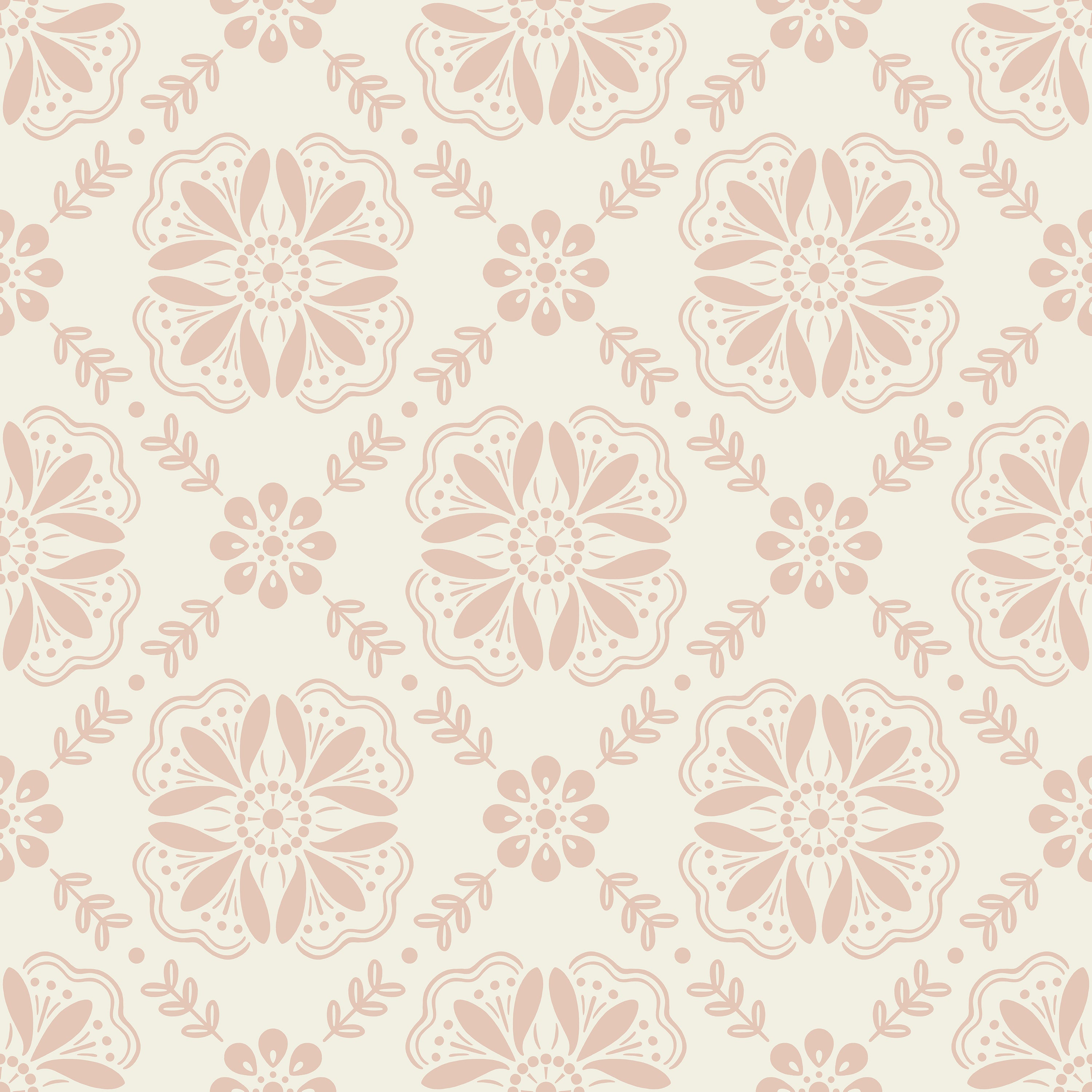 Pattern of pink floral designs on a light beige background